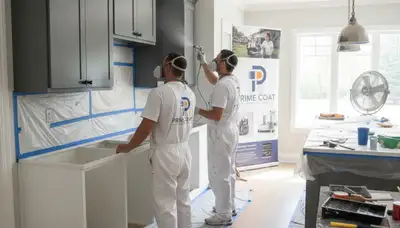 Professional cabinet painting in Reading MA kitchen by local house painters