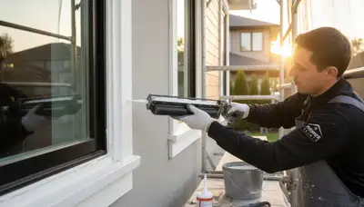 Professional caulking and sealing on Reading MA home exterior for weather protection and energy savings
