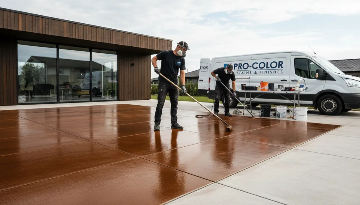 Professional concrete staining on driveway in Reading, MA by expert house painters