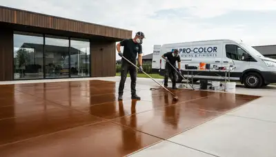 Professional concrete staining on driveway in Reading, MA by expert house painters
