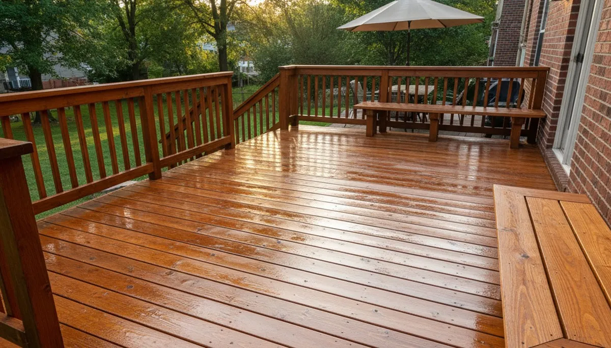 Professional deck staining in Reading, MA enhancing wood color and weather protection for local homes
