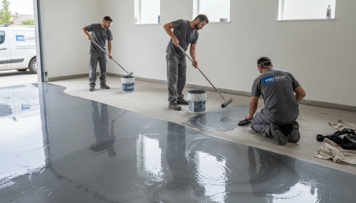 Professional epoxy garage floor coating in Reading, MA by local house painters