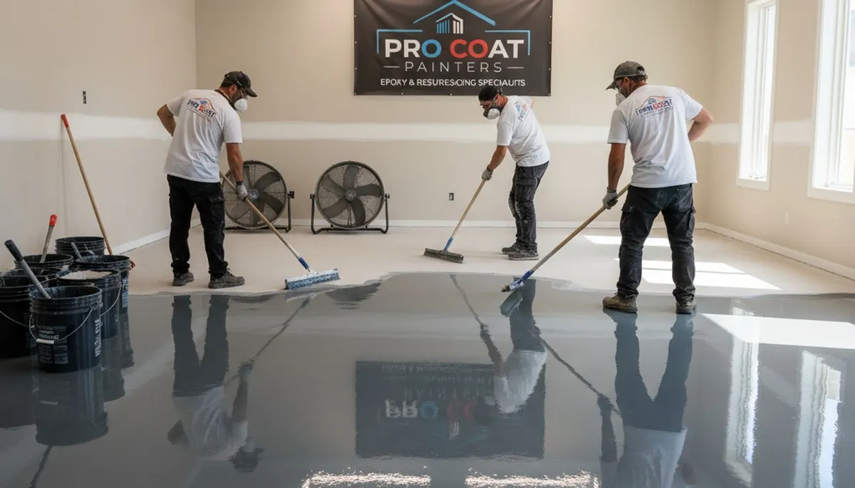 Epoxy garage floor coating in Reading MA with durable, chemical-resistant finish by local painters