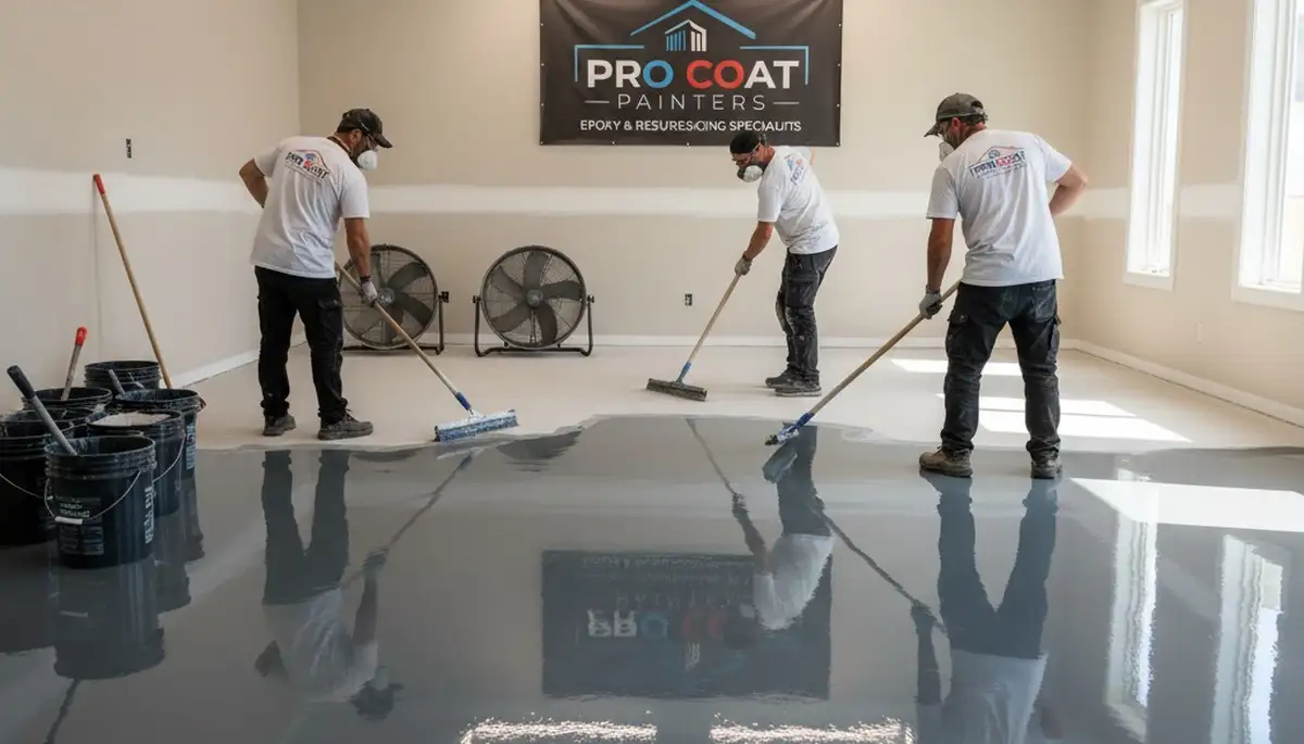 Epoxy garage floor coating in Reading MA with durable, chemical-resistant finish by local painters