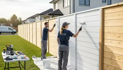 Professional fence painting in Reading MA by expert house painters protecting wood and vinyl fences