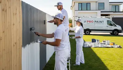 Professional fence painting in Reading MA by local house painters protecting wood and vinyl fences
