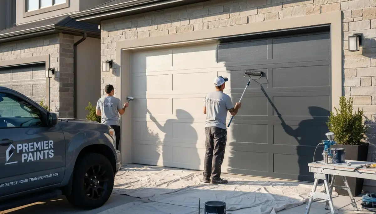 Professional garage door painting in Reading, MA enhancing curb appeal with durable exterior finish