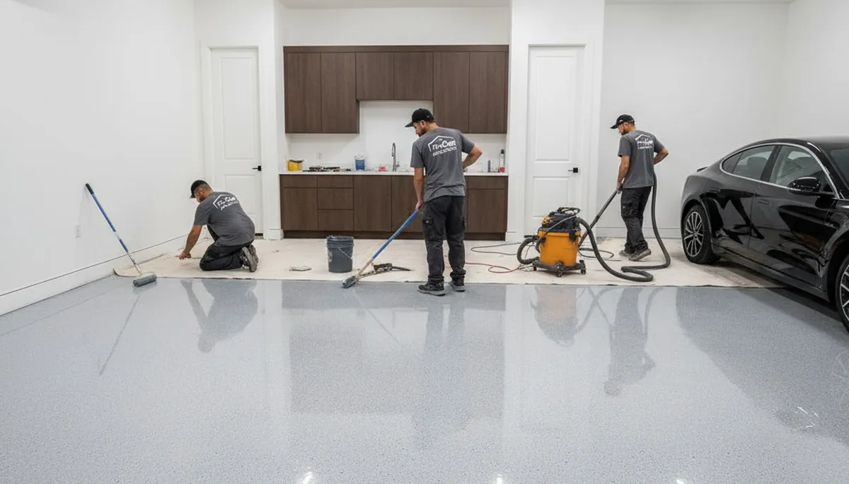 Professional garage floor epoxy coating in Reading MA by local house painters