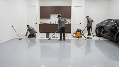 Professional garage floor epoxy coating in Reading MA by local house painters