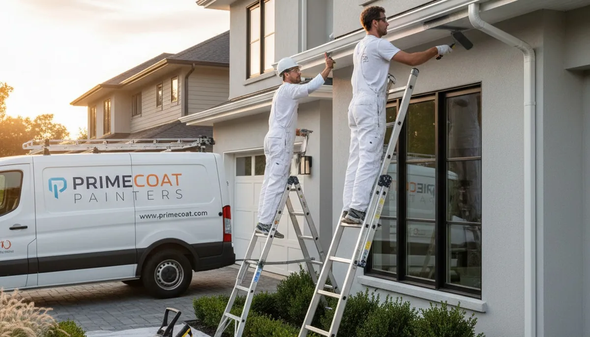 Professional gutter painting on a Reading MA home by expert house painters restoring exterior appeal