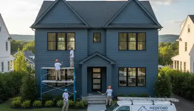 Professional house painters in Reading MA completing exterior home painting project