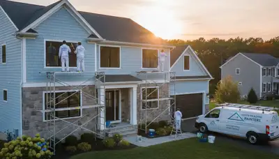 Professional house painters in Reading MA completing exterior home painting project