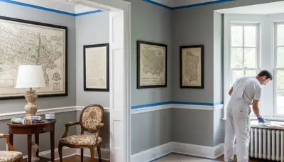 Professional interior trim painting in Reading, MA highlighting crisp lines and detailed woodwork