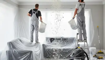 Professional popcorn ceiling removal and refinishing in Reading, MA home by expert painters