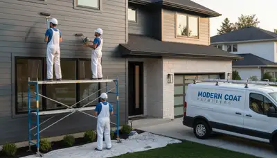 Professional siding painting on New England home in Reading, MA by expert local house painters