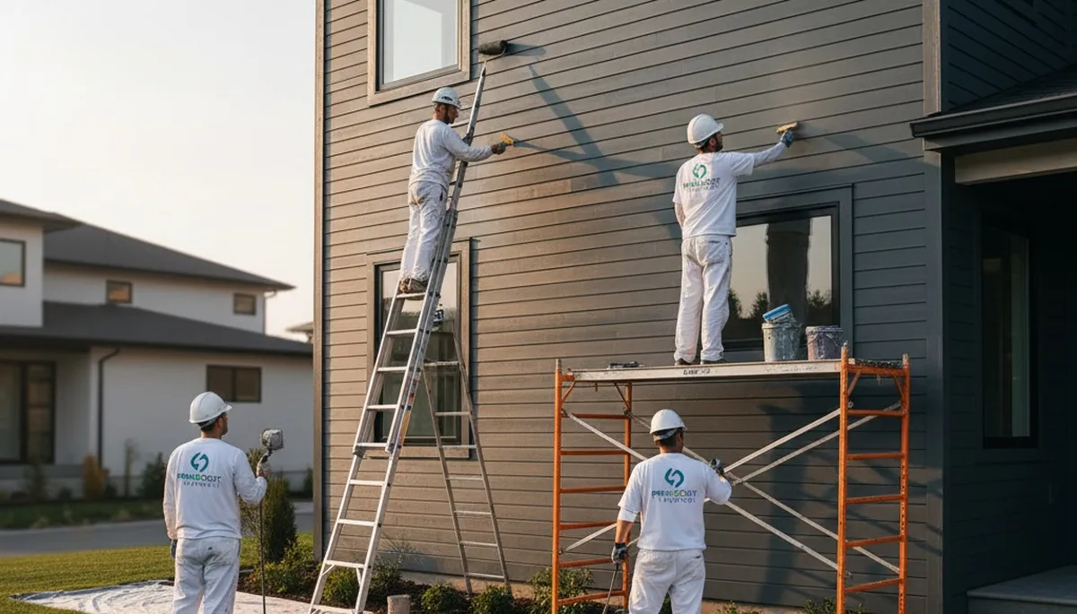 Professional siding painting on a Reading MA home by expert local house painters