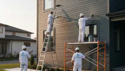 Professional siding painting on a Reading MA home by expert local house painters