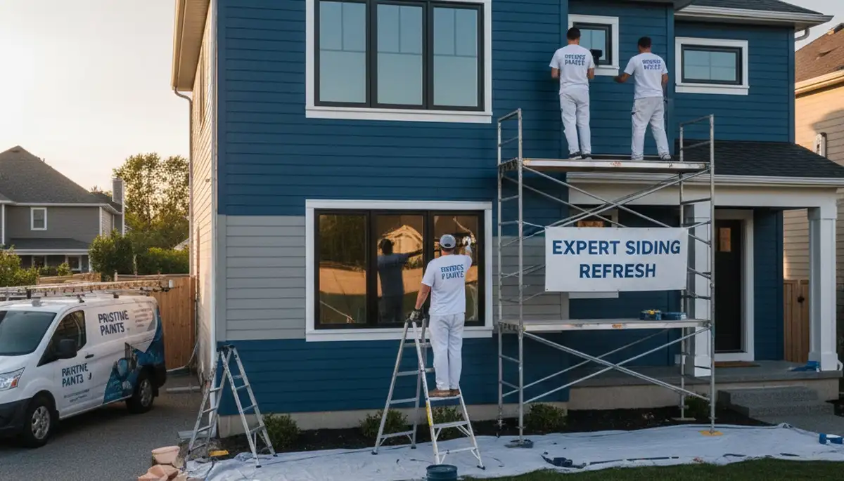 Professional siding painting on Reading MA home exterior by local house painters