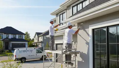 Professional trim and fascia painting on Reading MA home by expert house painters