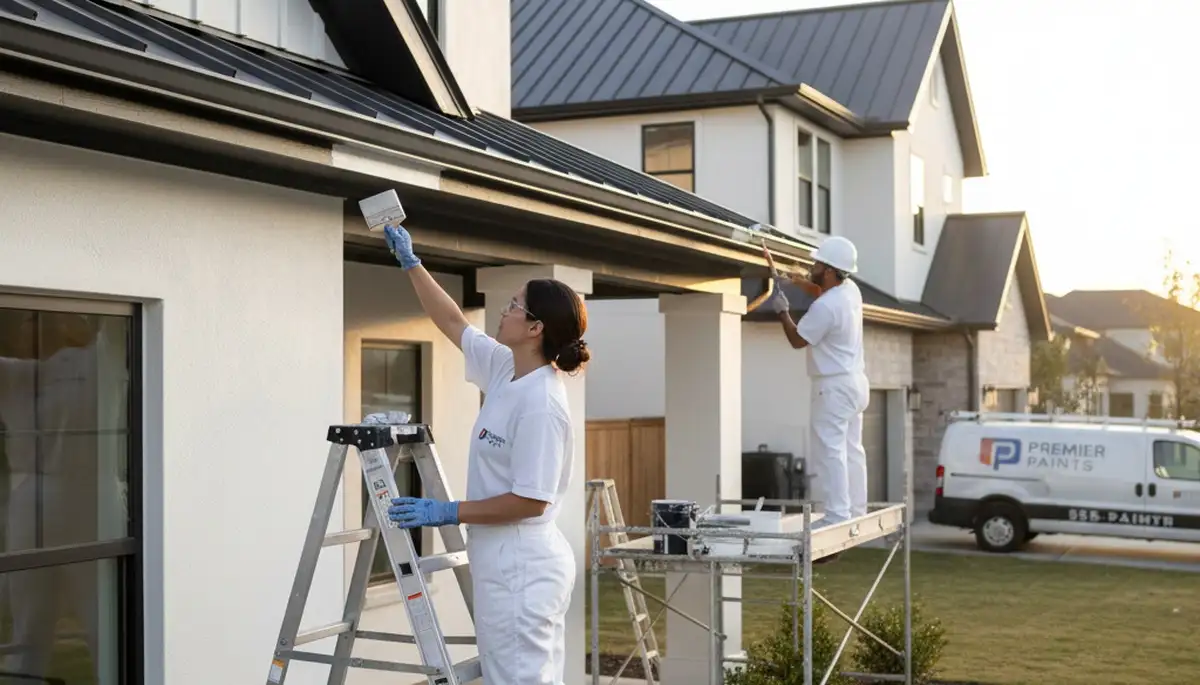 Professional trim and fascia painting on a Reading MA home by expert local house painters