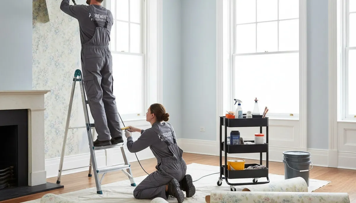 Professional wallpaper removal service in Reading MA preparing walls for fresh interior painting