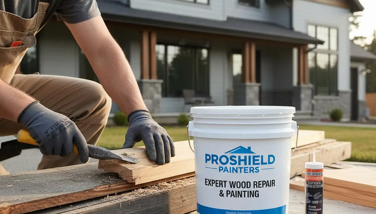 Professional wood rot repair on home exterior by painters in Reading, MA